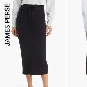 Women's JAMES PERSE Black Pencil Sweater Sweat Skirt Sz 4 Drawstring Pull On